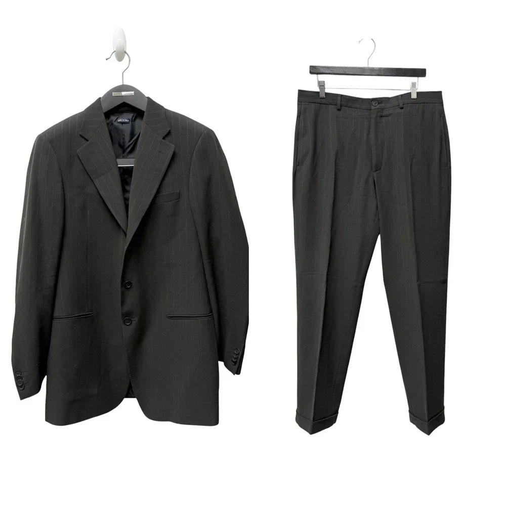 Giorgio Armani Borgo 21 Mens Pinstripe Suit Wool Cotton Made in Italy Grey 52/42